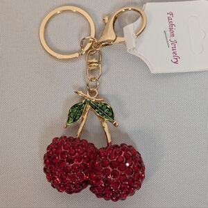 Keychain Bag Charm Red Rhinestone Cherry NWT